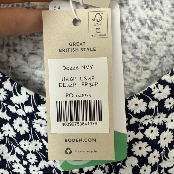 NWT Boden Button Front Jersey Mini Dress Floral French Navy Tulip Spring Size 4P - Picture 11 of 13